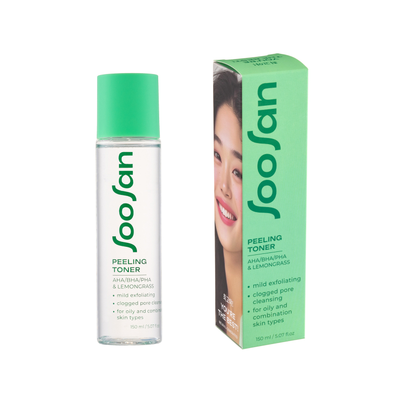 SOOSAN Peeling Toner with AHA/BHA/PHA & Lemongrass Мягкий отшелушивающий тонер с кислотами и экстрактом лемонграсса 150мл
